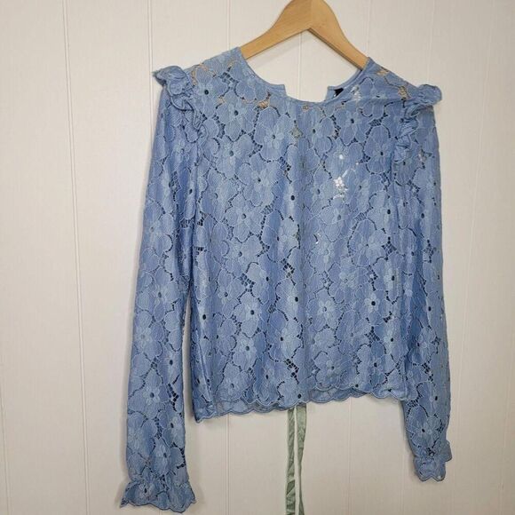 H&M Divided Womens Blue Cropped Crochet Lace Top Size 6 Coquette Fairy Boho New - Picture 2 of 8